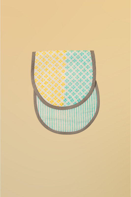 Blue & Yellow Cotton Reversible Burp Cloth- Pack of 2