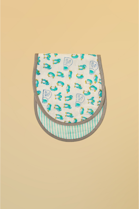 Blue Penguin Cotton Reversible Burp Cloth- Pack of 2