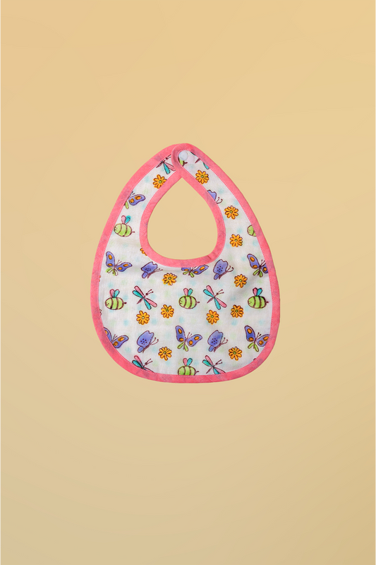 Multicolor Butterfly Cotton Reversible Bib - Pack of 2