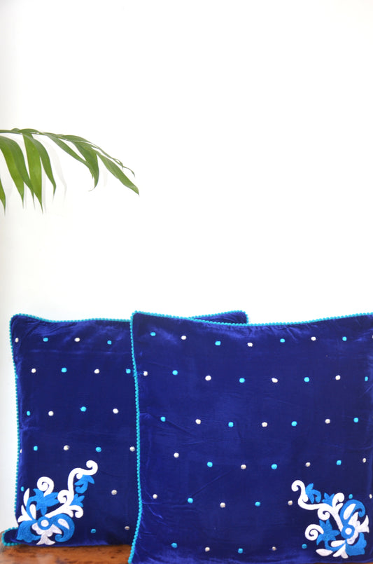 Lapis Blue Embroidered Cushion