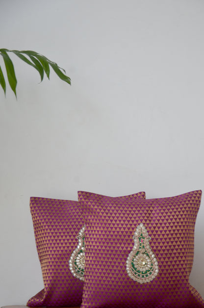 Lavender & Gold Gota Cushion Cover