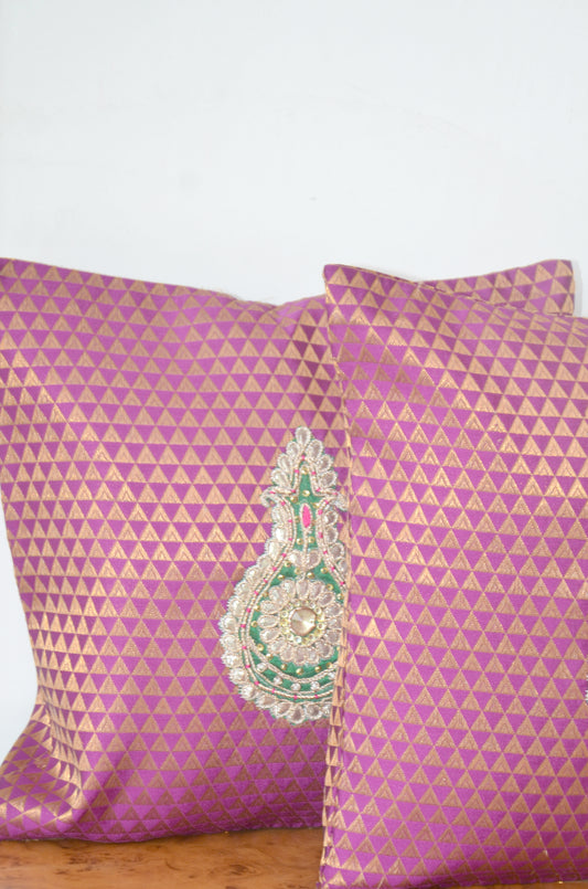 Lavender & Gold Gota Cushion Cover