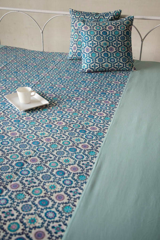 Cell Blue Cotton Bedcover