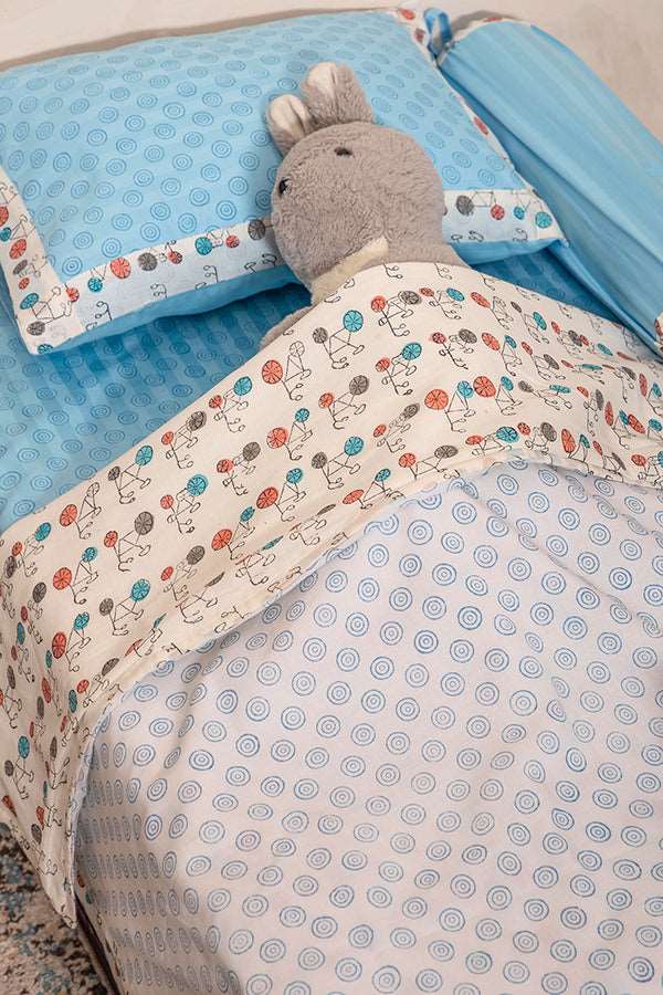 Classic Blue Bicycle Cot Set
