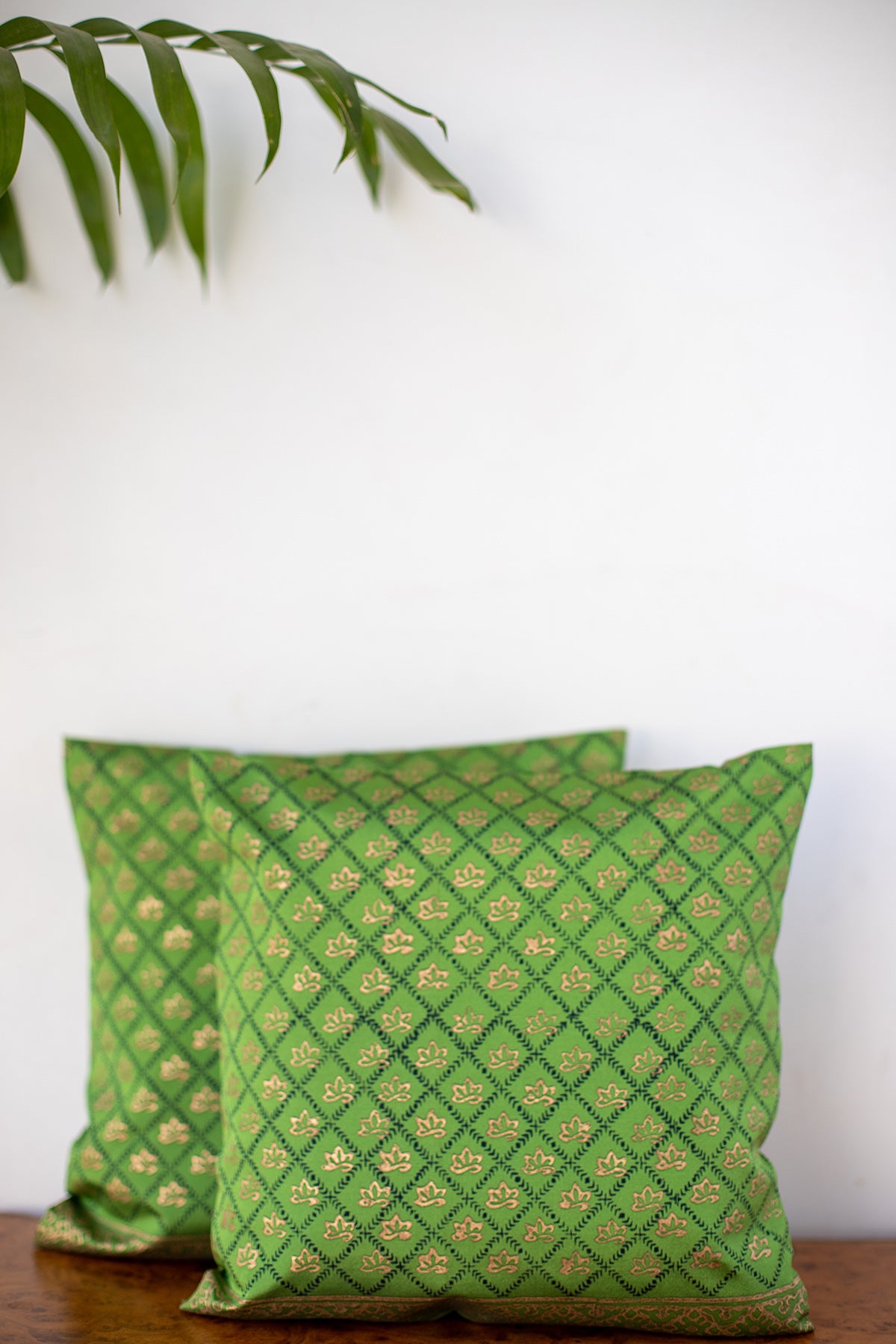 Green Checks Block Printed Cushion Cover