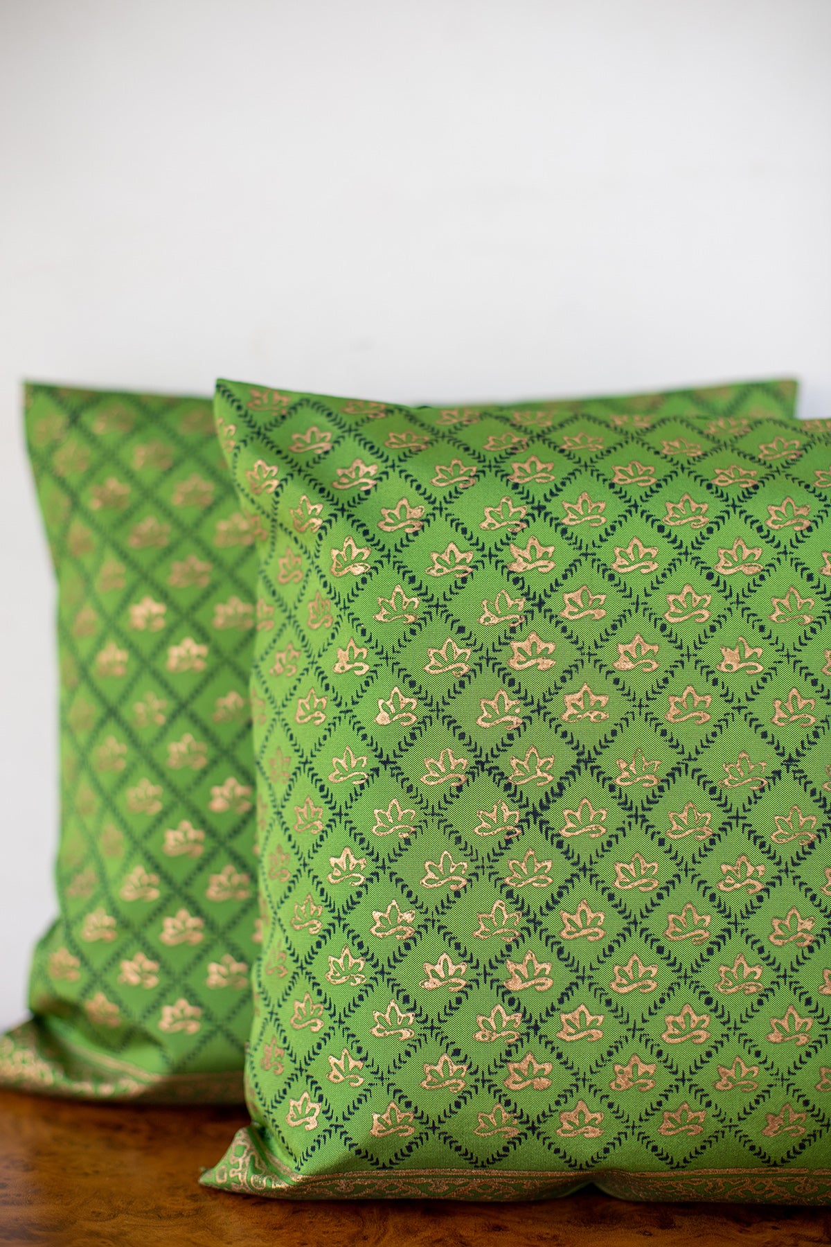 Green Checks Block Printed Cushion Cover