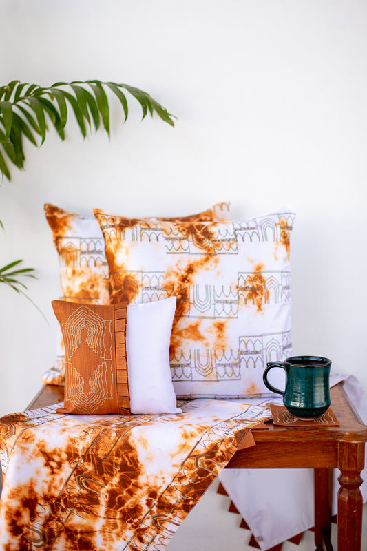 Copper & Gold Pinkcity Embroidered Cushion & Runner Set