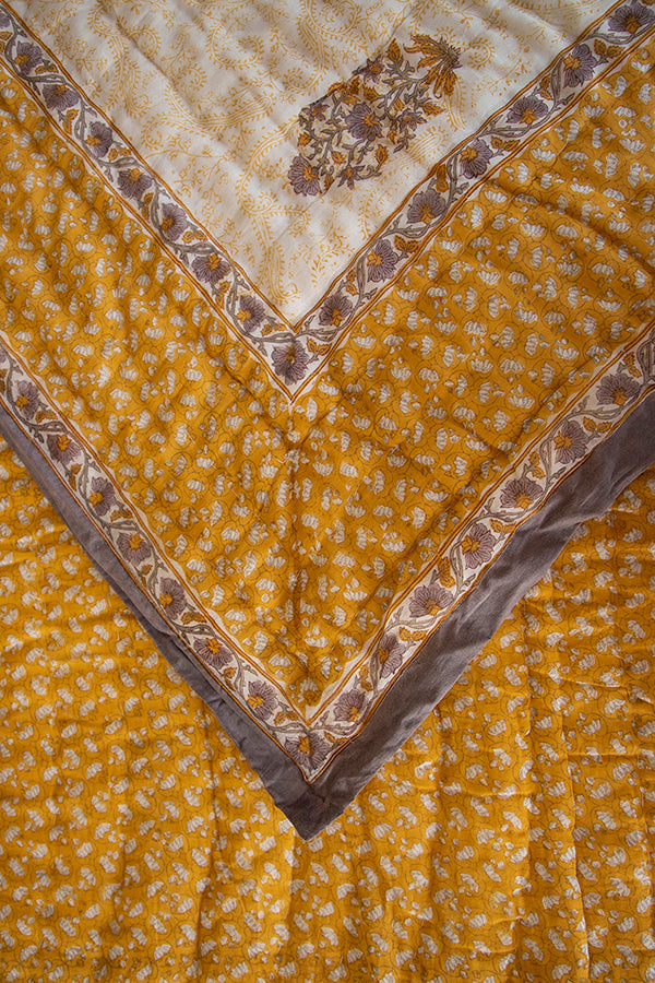 Mustard Floral Cotton Reversible Quilt