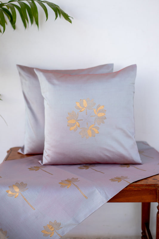 Silver Lotus Cushion Runner Set