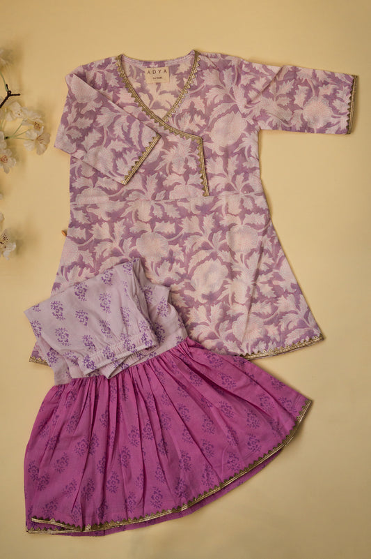 Lavender Ombre Floral Kurti Sharara Set