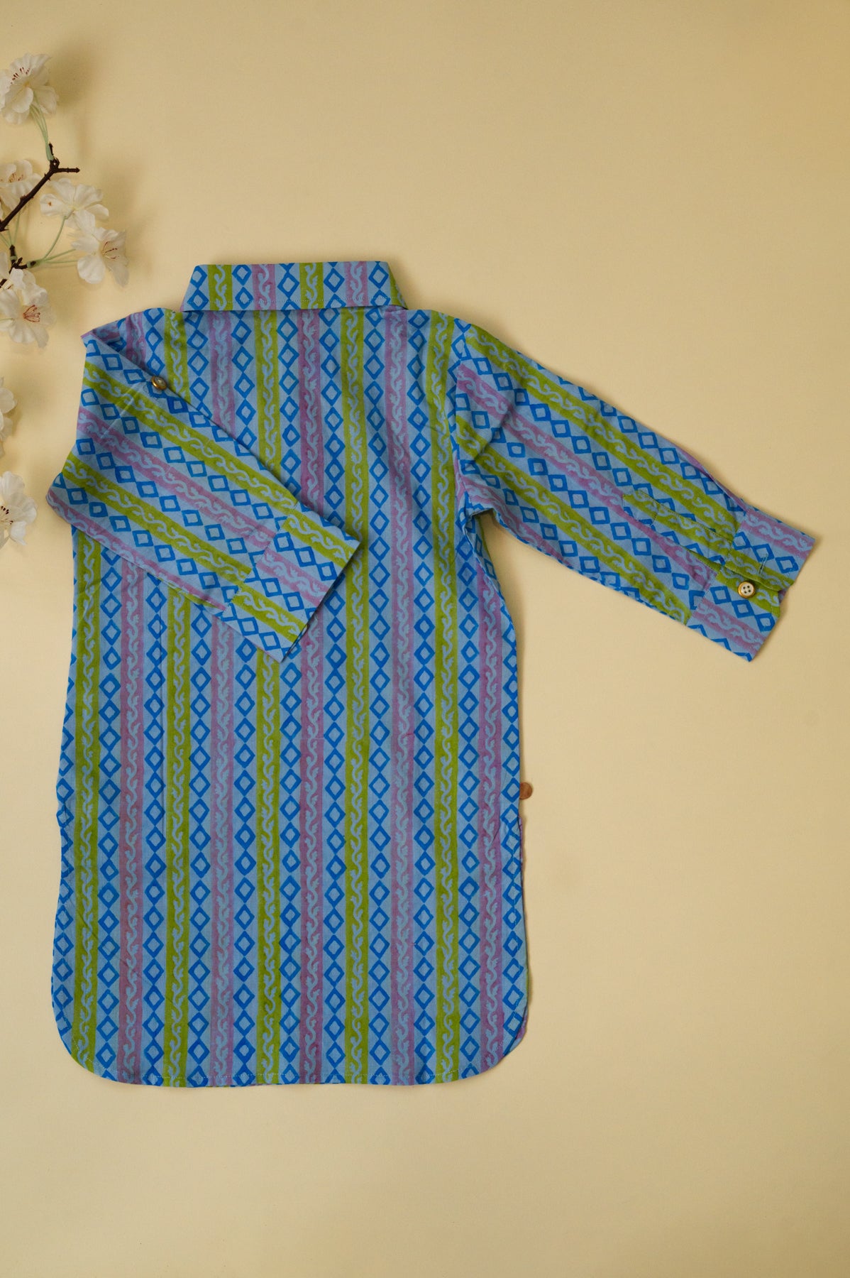 Blue Geometric Print Boys Kurta