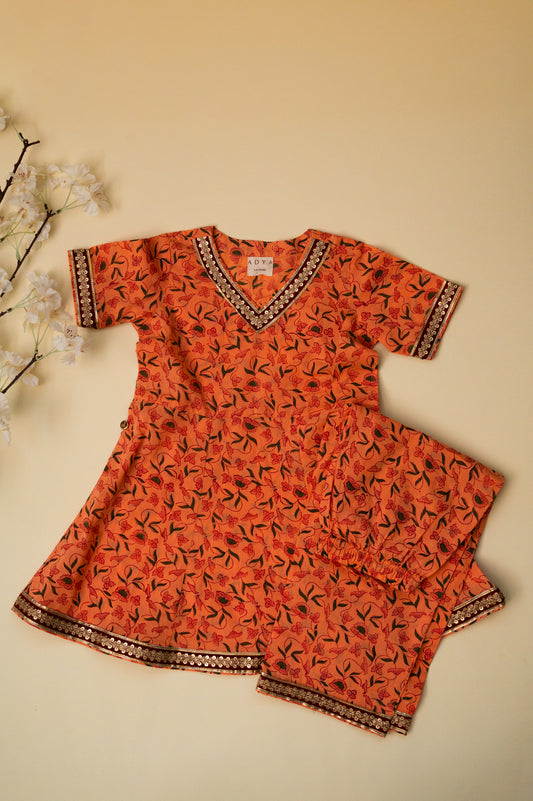 Orange Floral Festive Co-ord Set