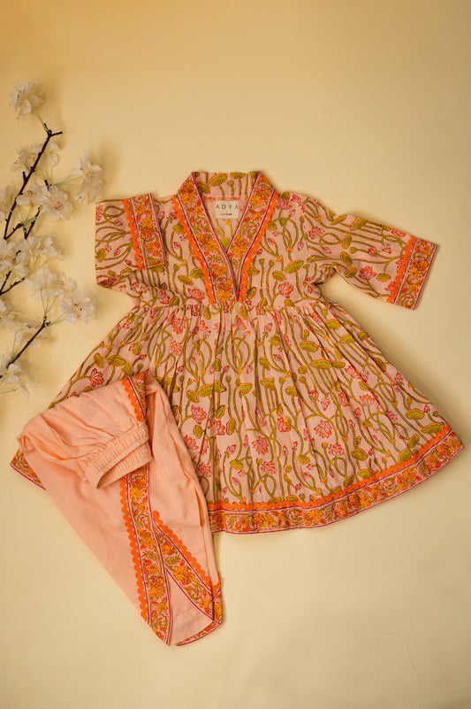 Peach Lotus Festive Co-ord Set With Tulip Pants