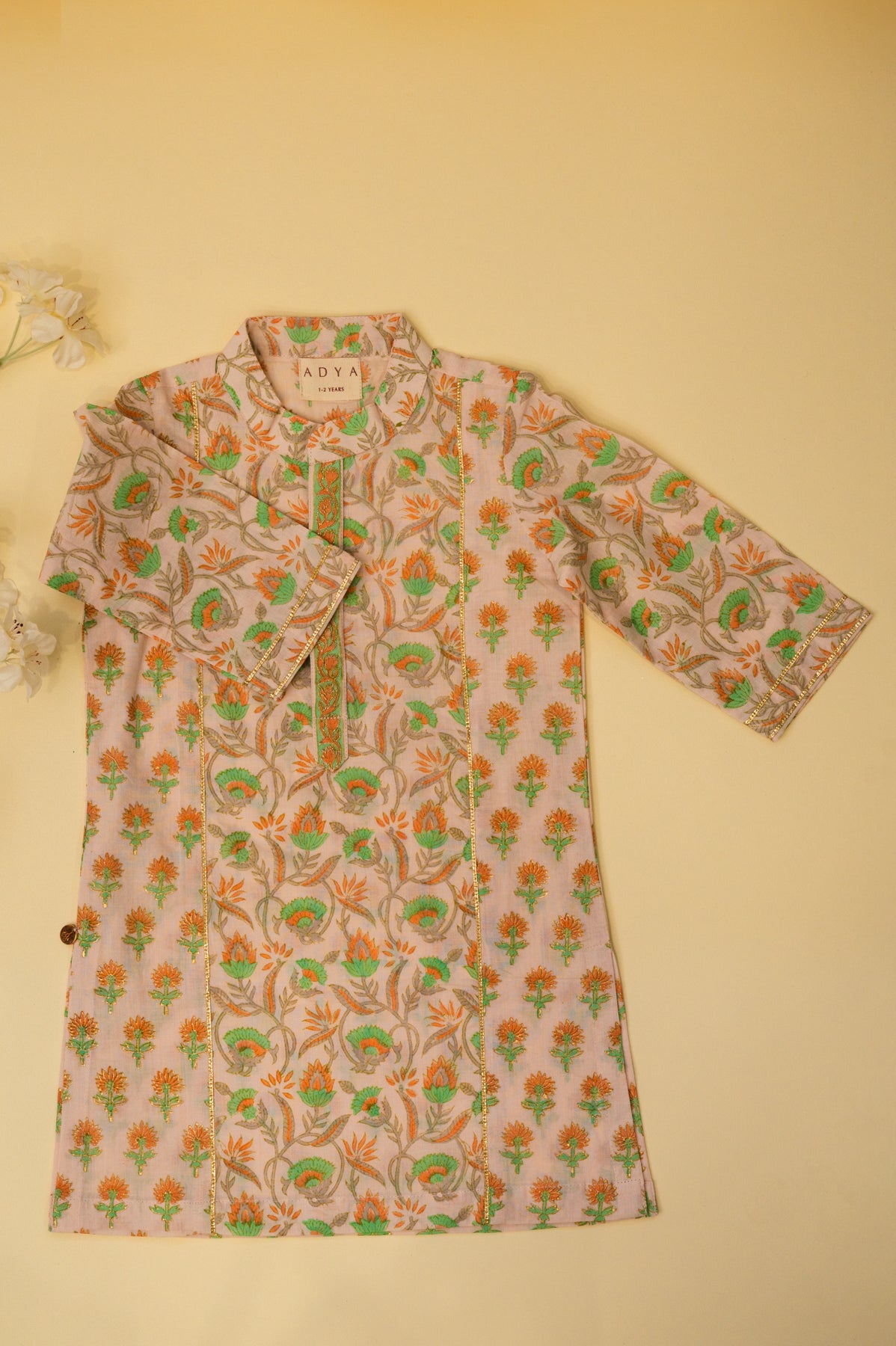 Baby Pink Floral Block Print Boys Kurta