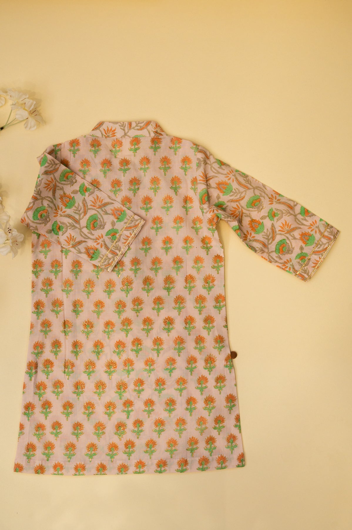 Baby Pink Floral Block Print Boys Kurta