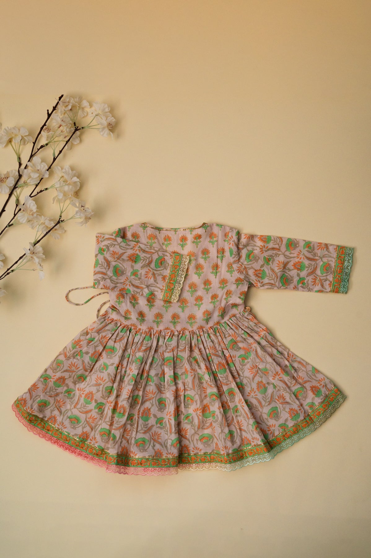 Baby Pink Floral Jaal Kurti With Tulip Pants