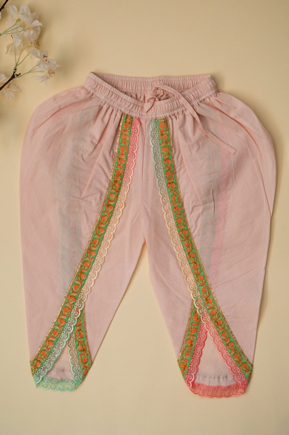 Baby Pink Floral Jaal Kurti With Tulip Pants