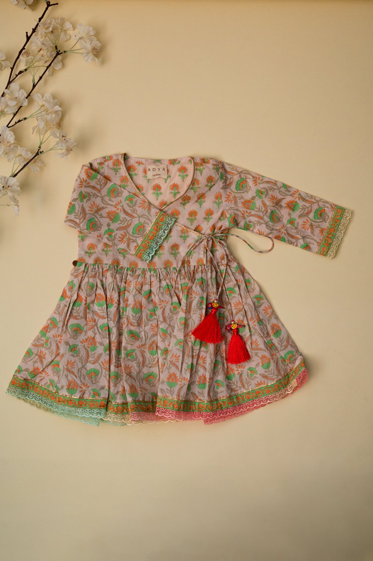 Baby Pink Floral Jaal Kurti With Tulip Pants