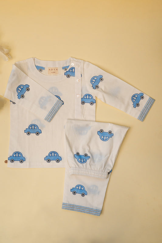 White Car Kids Night Suit