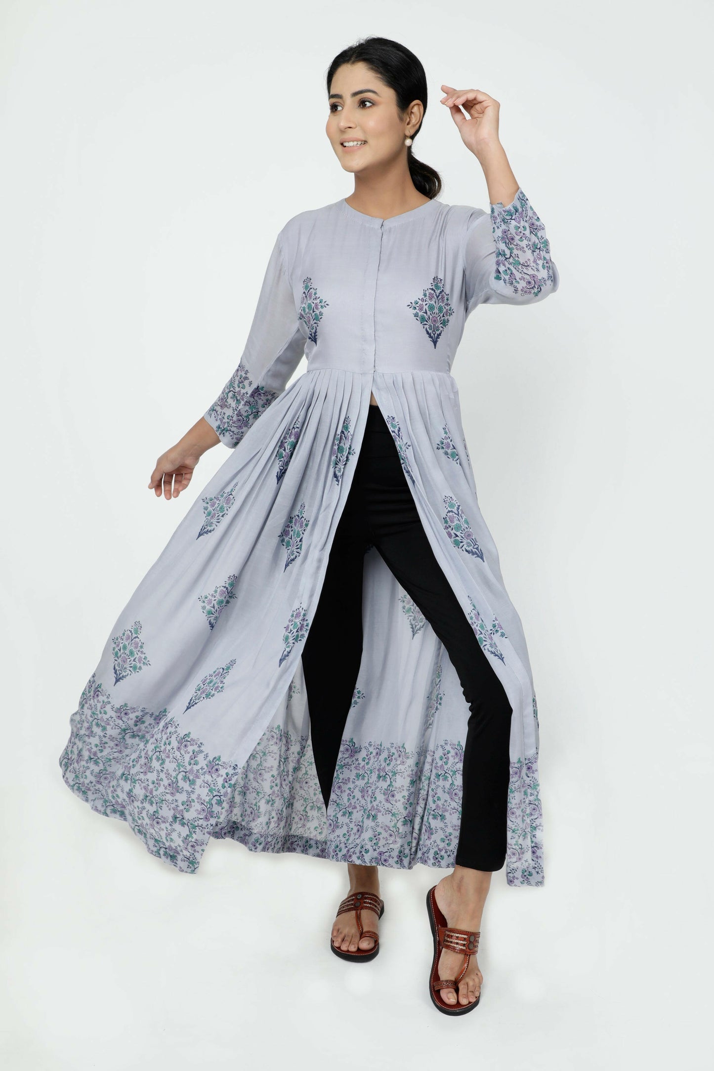 Blue Hand Block Printed Modal Silk Kurta