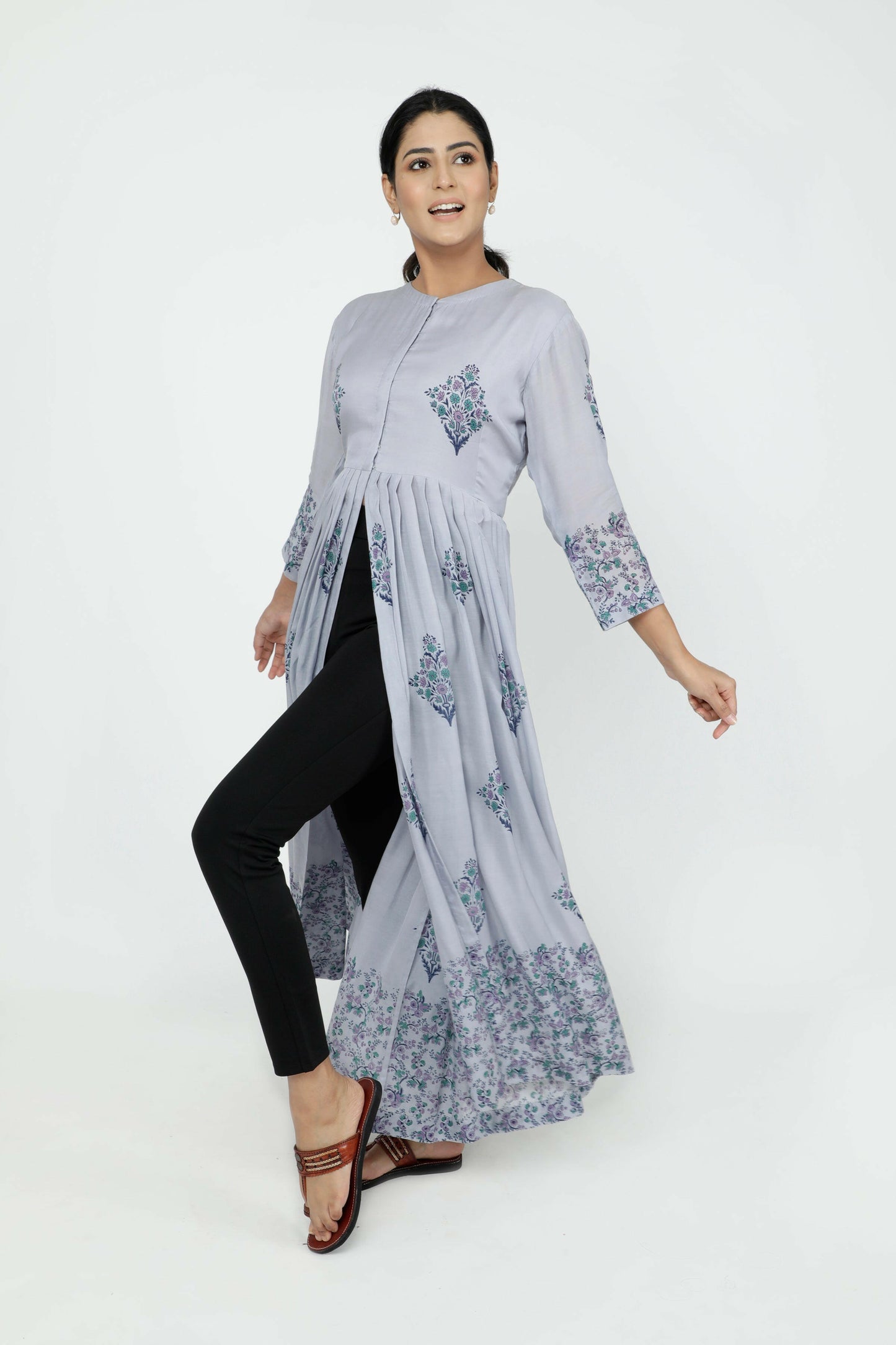 Blue Hand Block Printed Modal Silk Kurta