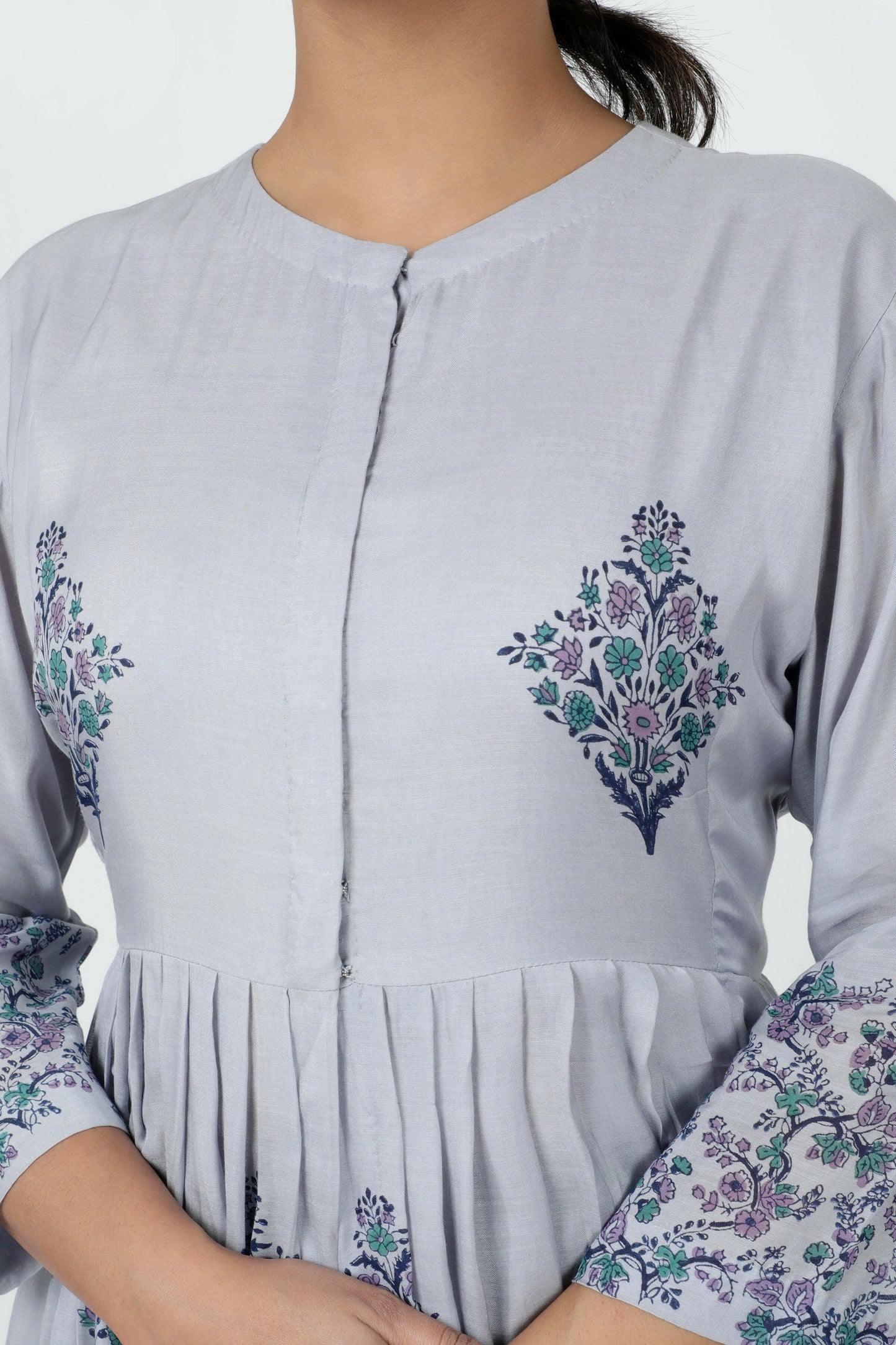 Blue Hand Block Printed Modal Silk Kurta