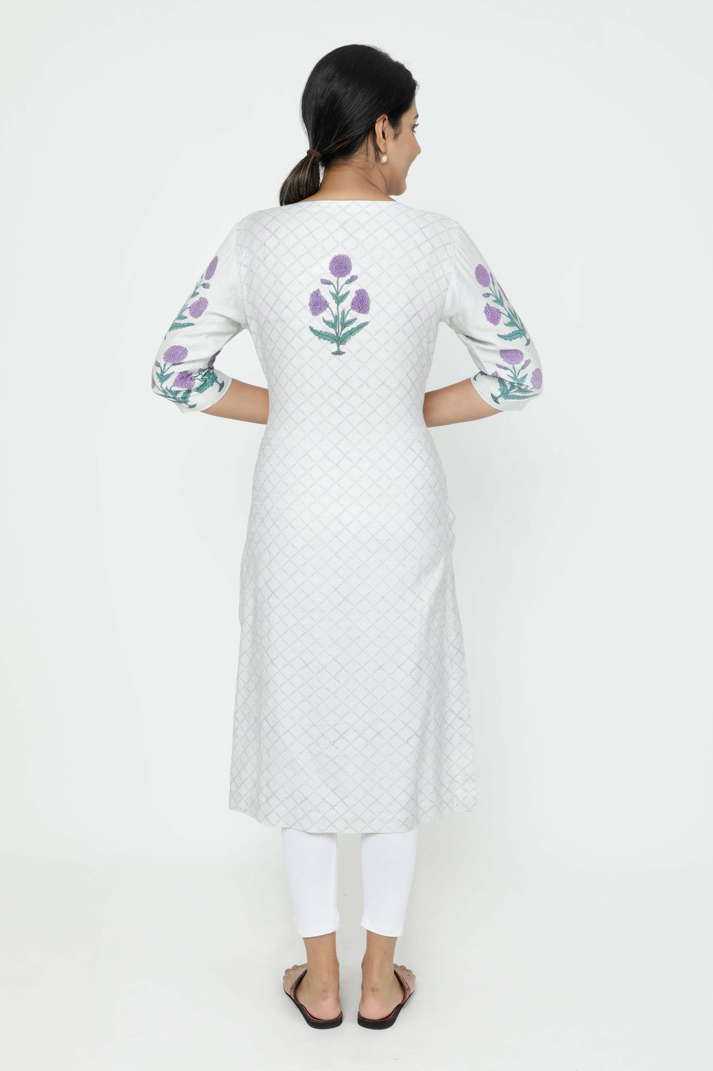 Purple Hand Block Printed Woolen Kurta