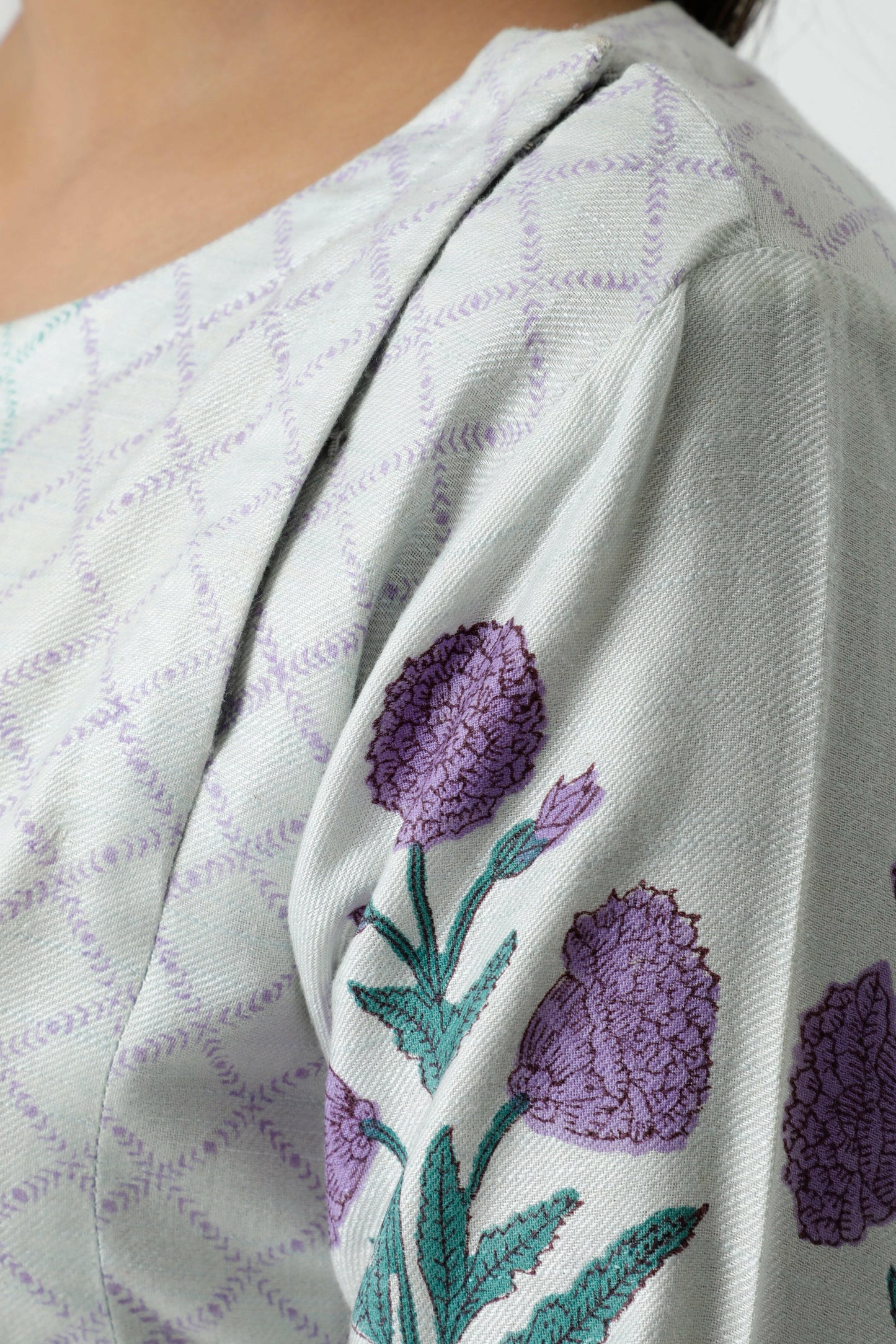 Purple Hand Block Printed Woolen Kurta