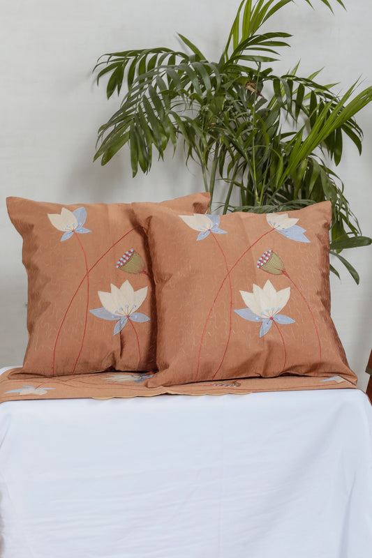 Lotus Maple Quilted Embroidered Cushion Runner Set