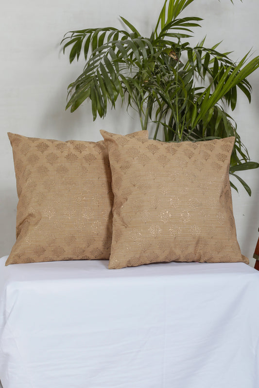 Golden Floral Cotton Cushion Cover