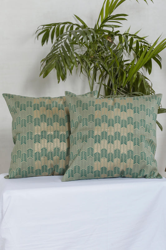 Golden Green Monochrome Cotton Cushion Cover