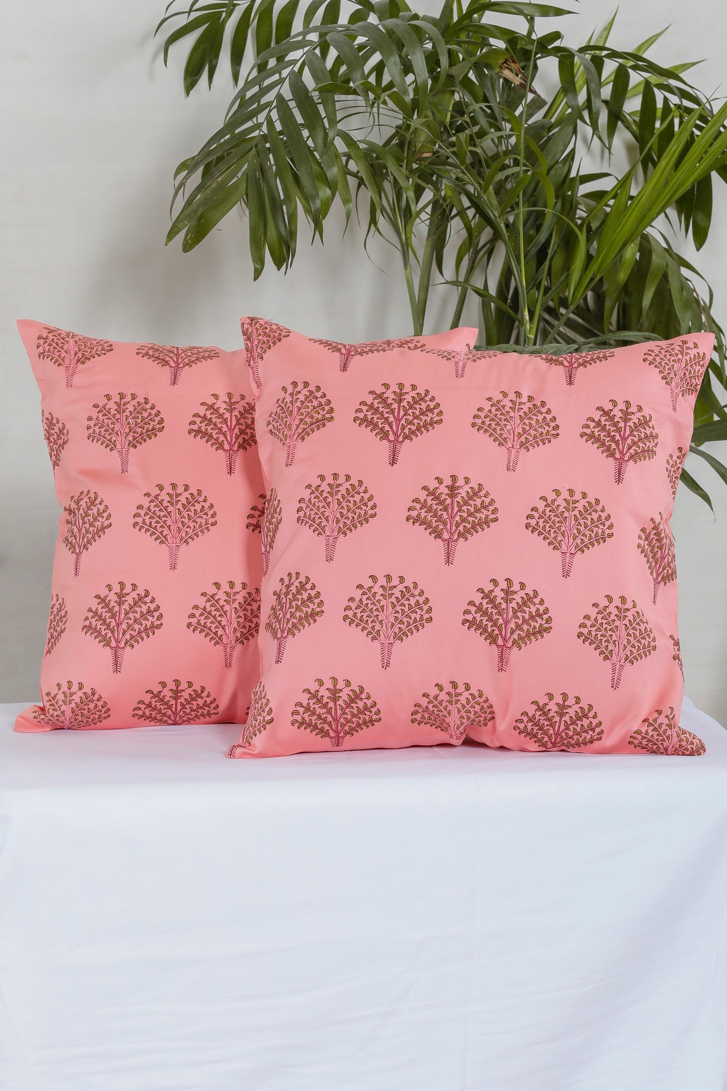 The Pink Palm Tree Cotton Cushion Cover