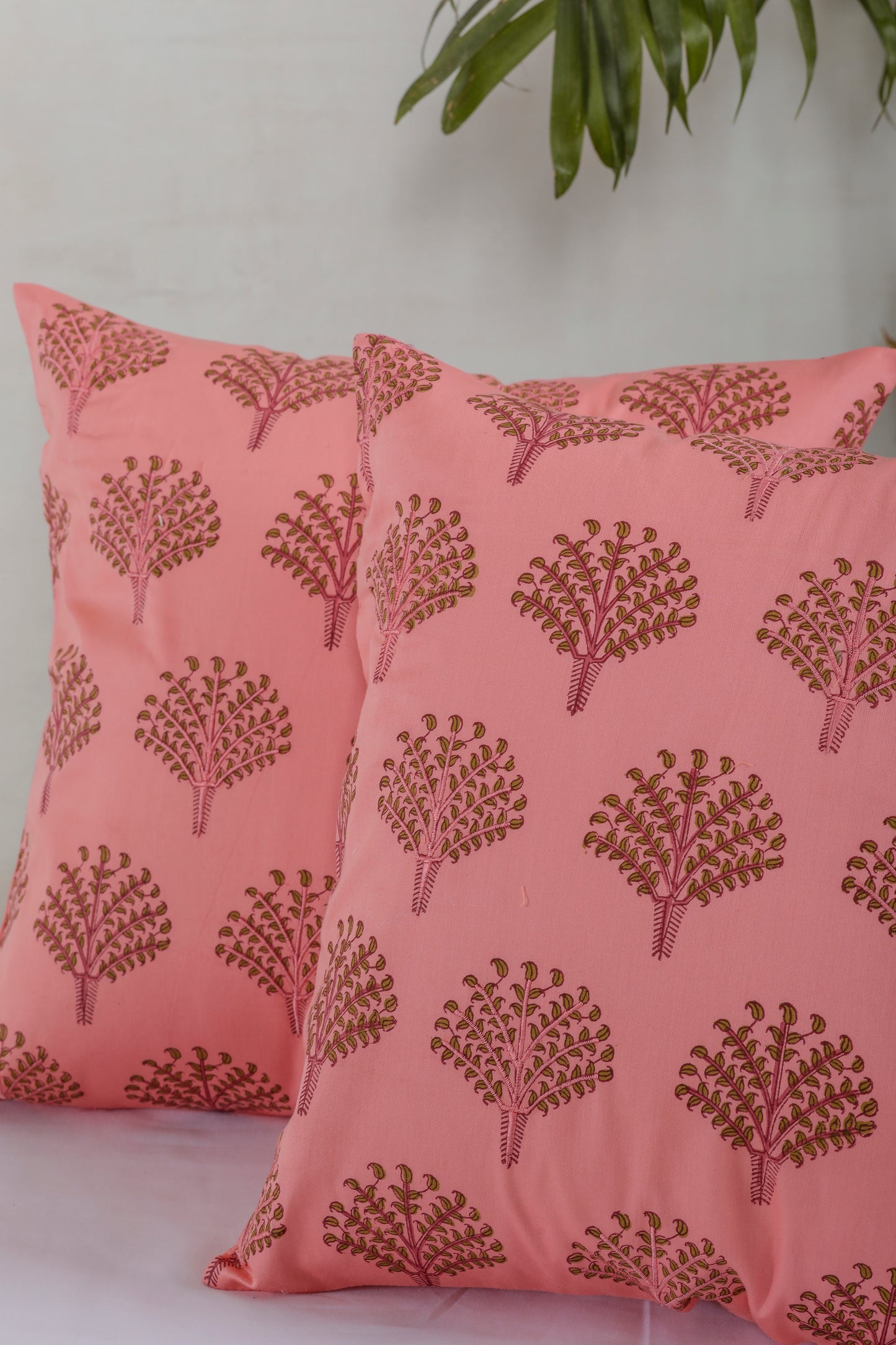 The Pink Palm Tree Cotton Cushion Cover