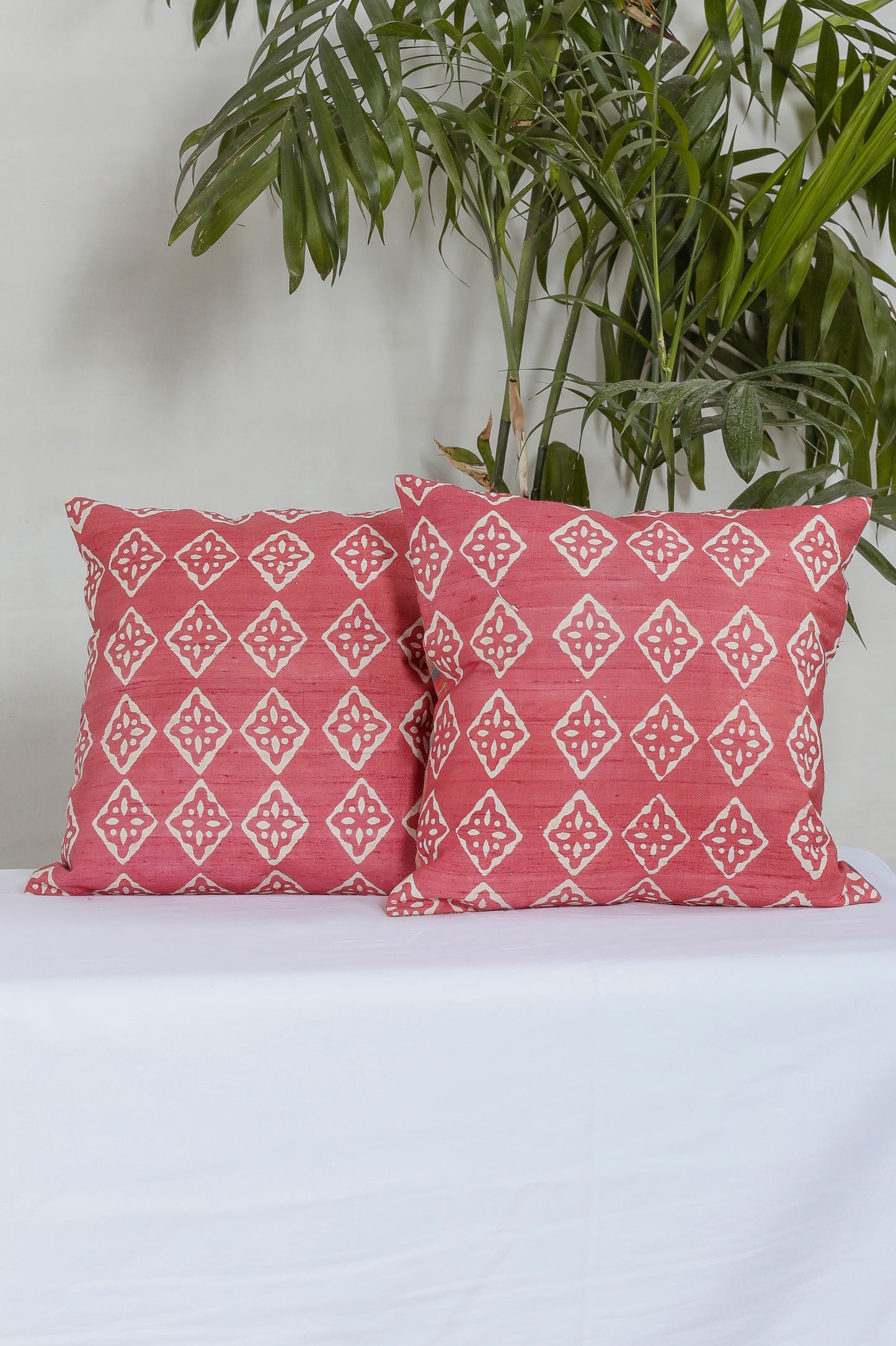 Red Geometric Cotton Cushion Cover