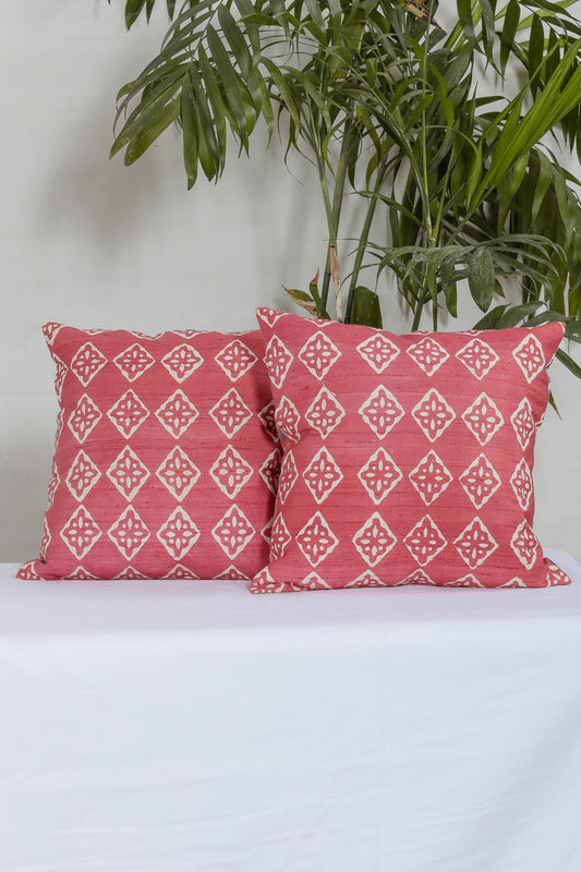 Red Geometric Cotton Cushion Cover