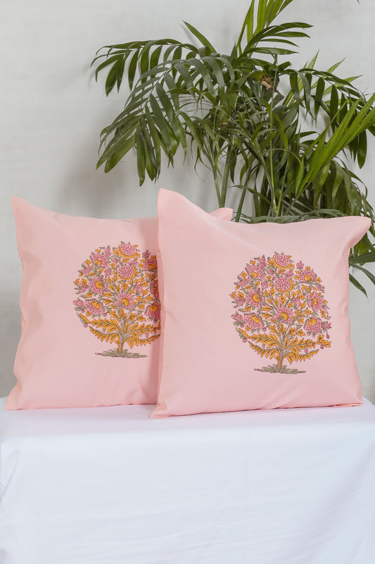 Pink Peach Floral Boota Cotton Cushion Cover