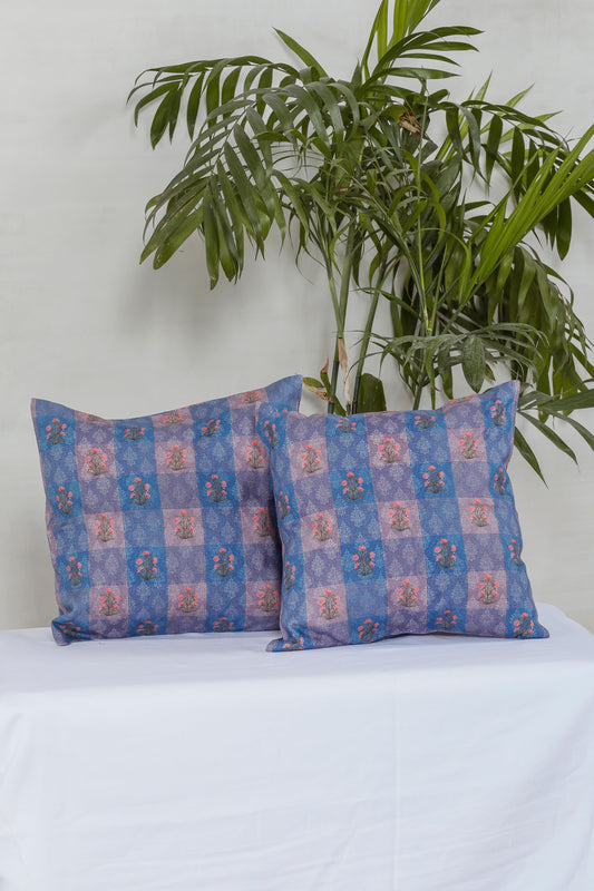 Azure Blue Floral Pashmina Cushion Cover