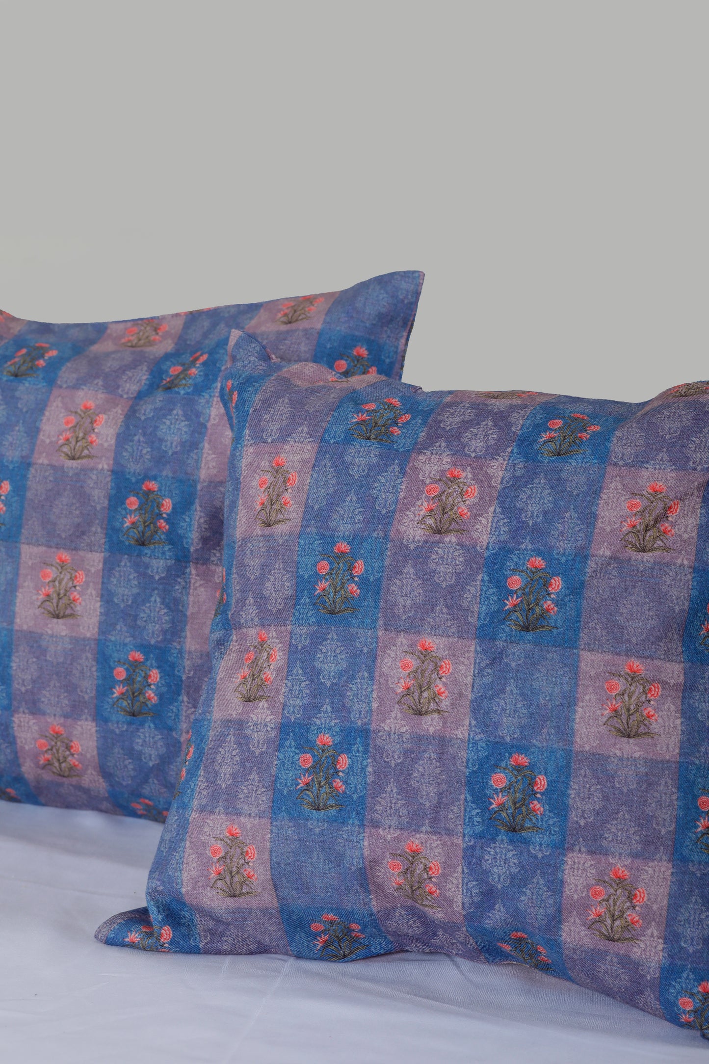 Azure Blue Floral Pashmina Cushion Cover