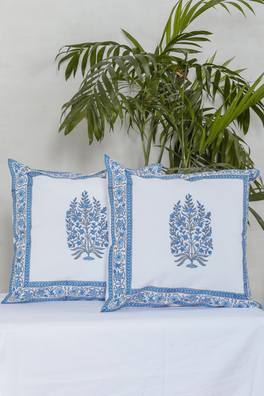 Indigo Blue Mughal Boota Cotton Cushion Cover