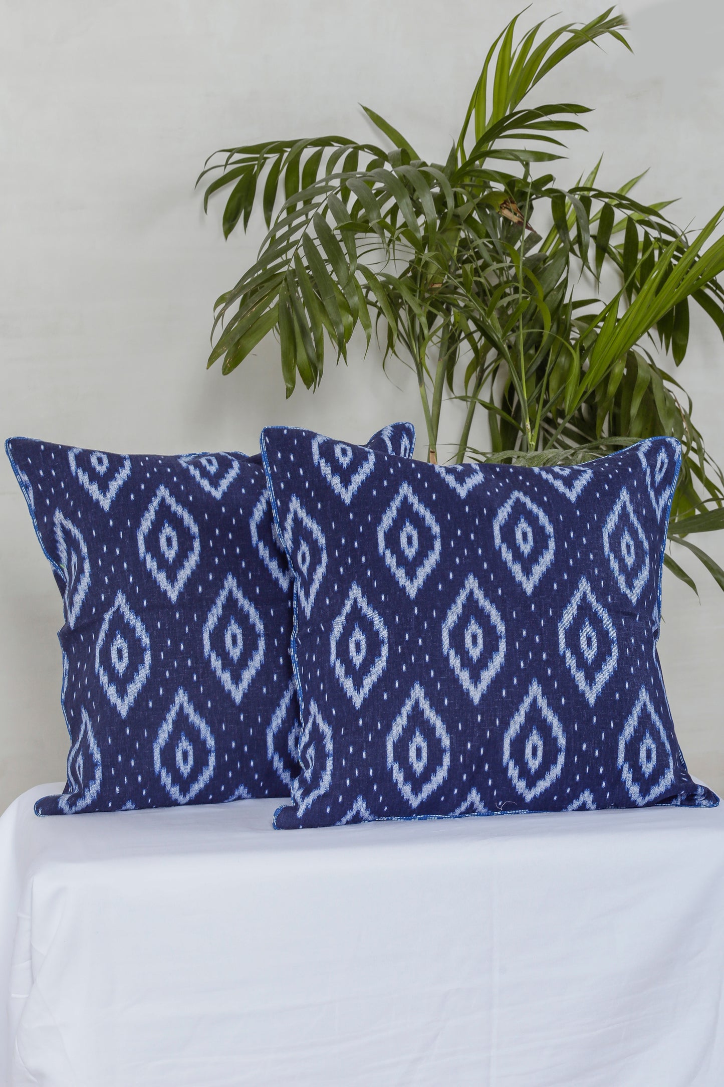 Blue Cotton Ikat Cushion Cover