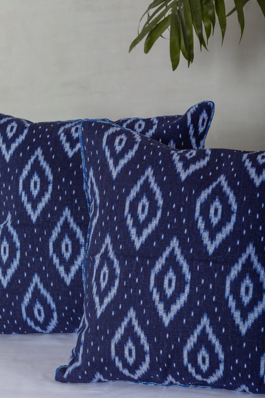 Blue Cotton Ikat Cushion Cover