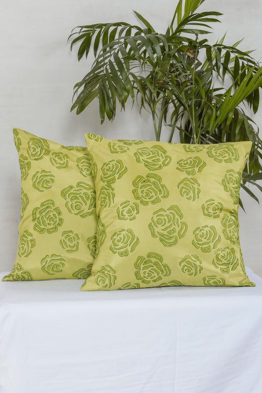 Green Rose Cotton Cushion Cover