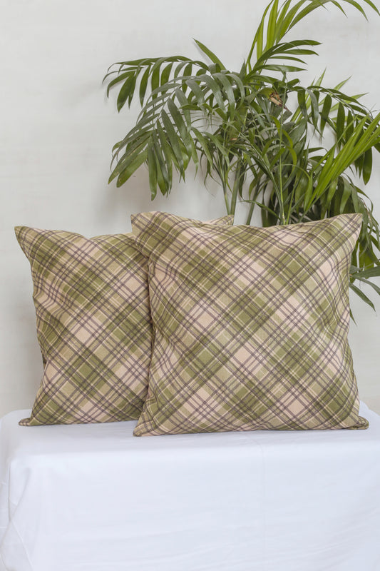 Green Checks Cotton Cushion Cover