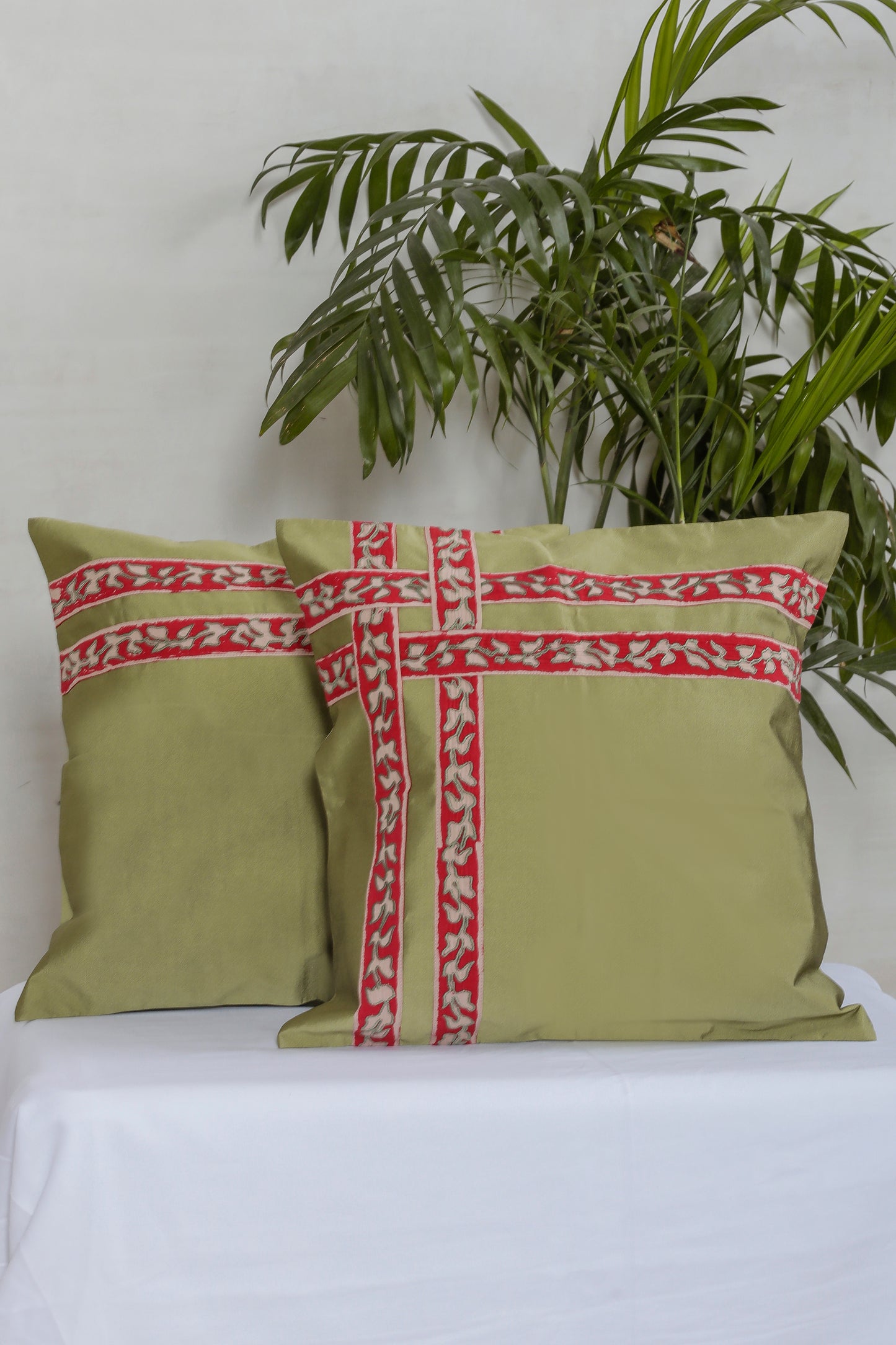 Olive & Red Cushion Cover