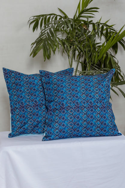 Manganese Blue Printed Cushion Cover