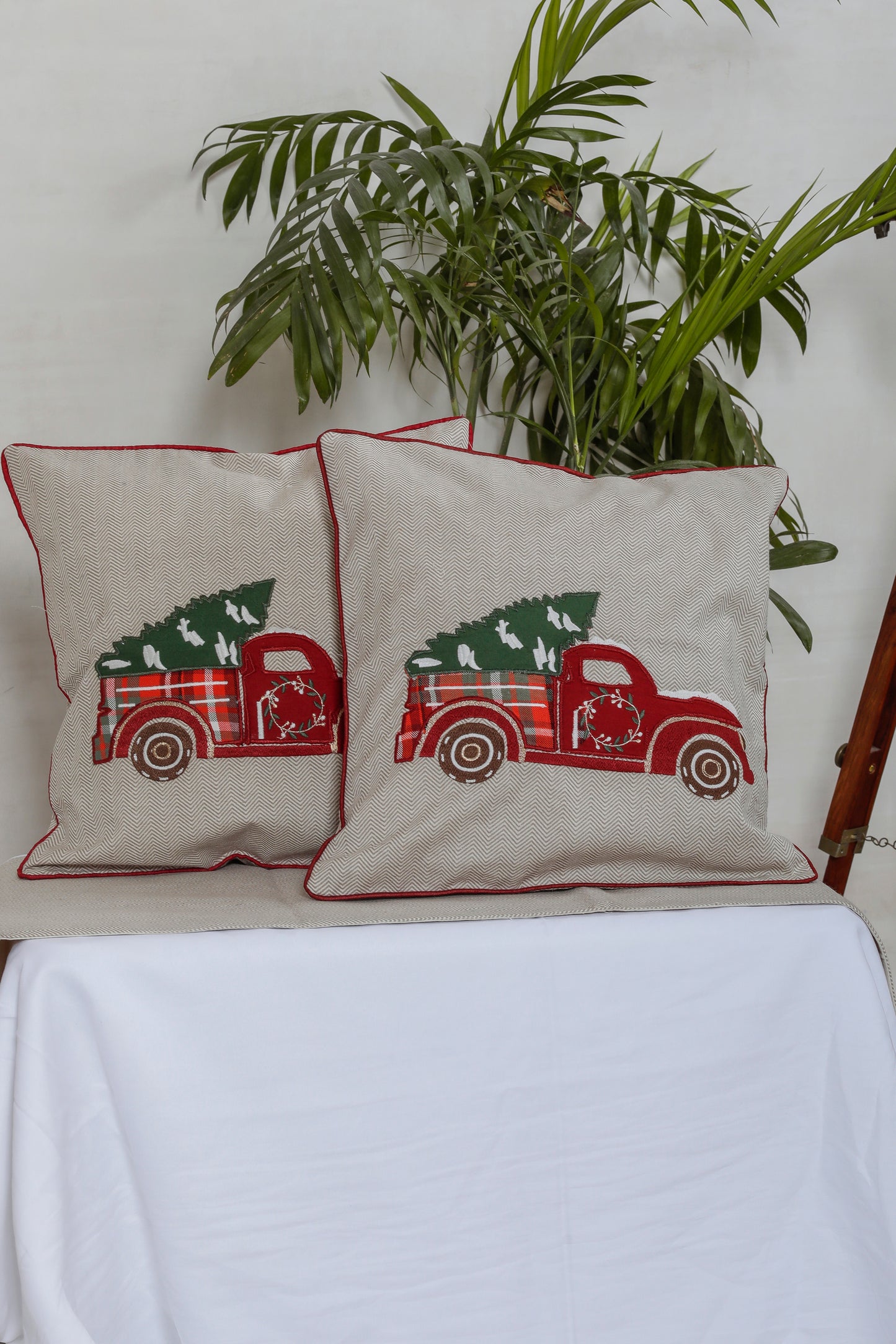 Maize & Mandarin Car Embroidered Cushion Runner Set