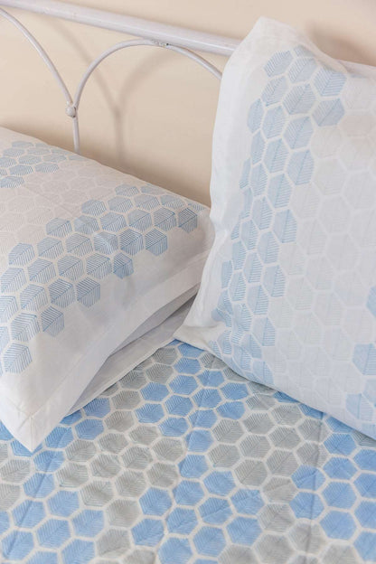 Blue & Grey Honeycomb Quilted Bedcover