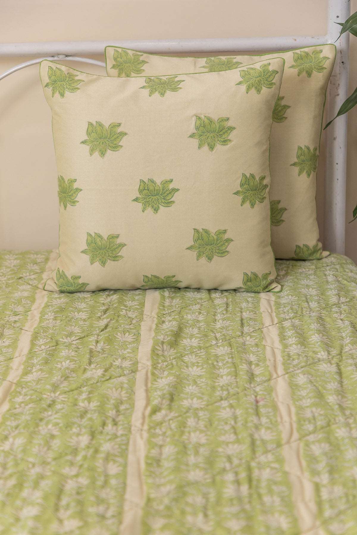 Green Hibiscus Quilted Bedcover