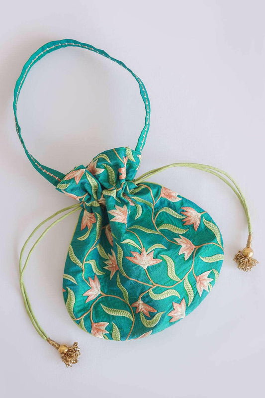 Emerald Parsi Embroidery Potli Bag