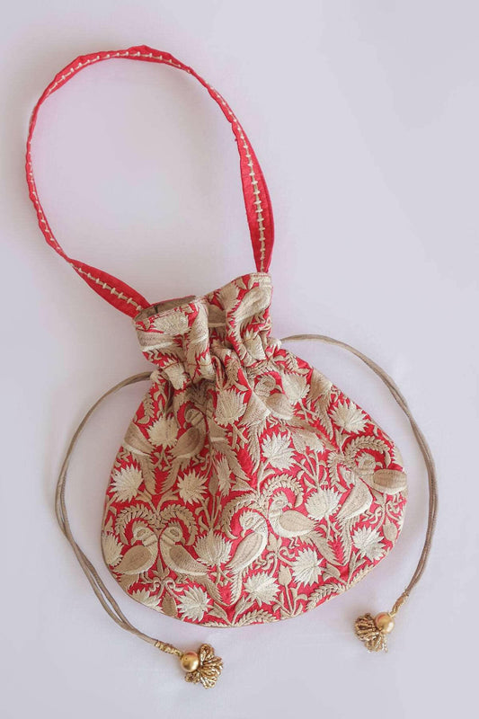 Carrot Bird Parsi Embroidery Potli Bag